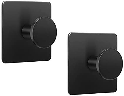 LJLink Schwarz Selbstklebend Wandhaken Edelstahl Handtuchhaken Ohne Bohren 4,5 * 4,5cm Rostfrei Klebehaken Badezimmer und Küche Handtuchhalter, 2 Stück