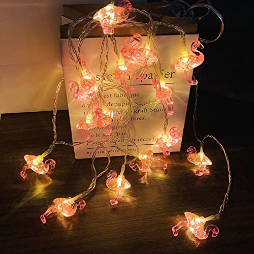 Riaxuebiy Tropical Theme 3D Solid Flamingo String Lights Twinkle LED Flamingo Fairy Lights Hanging Lamp Battery Powered for Wedding Garden Parties DIY Wreathe Decoration (10m/80LED)