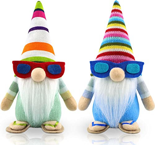 Godeufe 2er Set Sommer Strand Wichtel Figuren Frühling Dekoration Handgemachte Skandinavisches Tomte für Party Bauernhaus Home Tischdekoration