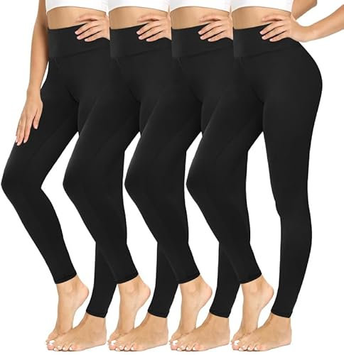 CAMPSNAIL Leggings Damen High Waist Blickdicht Leggings Weich Leggins Elastisch Sportleggins Lang Bauchweg Push Up Hose für Yoga Sport Gym(4*Schwarz, Plus Size(DE42-48))