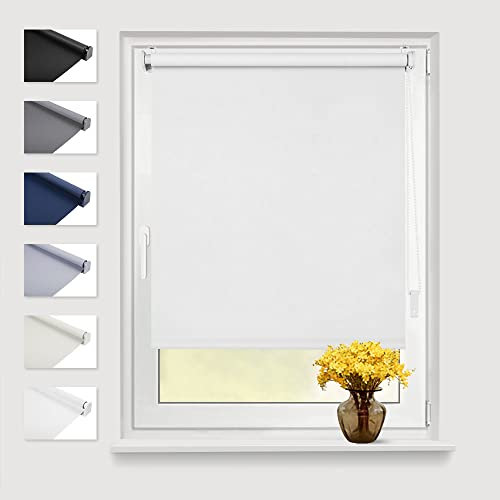 Eurohome Verdunkelungsrollo Thermo Rollo 85x130cm (Stoffbreite 81 cm) Weiß Klemmfix ohne Bohren mit gleichfarbige Beschichtung Seitenzugrollo Oeko-TEX Standard 100 Klemmrollo für Fenster & Tür