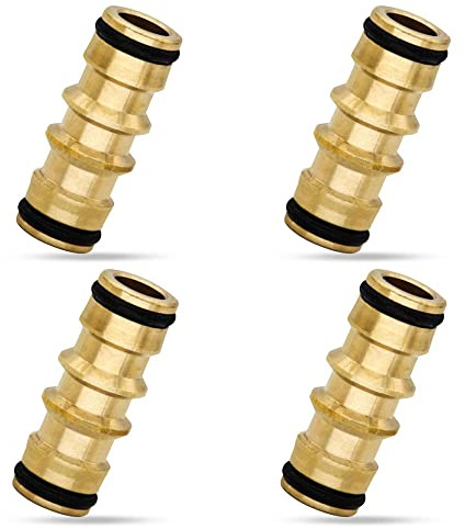 Juliyeh Garden Hose Tap Expandable Pipe Set Garden Parts 4 Pcs Brass Double Male Hose Connector, Golden.