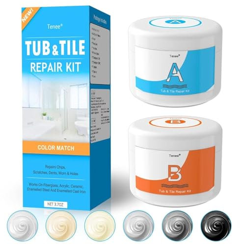 Tenee Bath Repair Kit & Bath Enamel Repair Kit (Color Match) - 3.7 OZ Bath Enamel Repair Kit with Super Adhesion, Bathtub Repair Kit for Cracked Bathtub and Shower Repair for Scratch, Holes, Cracks