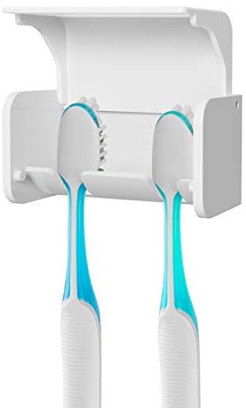 Linkidea Ventilazione Organizzatore Portaspazzolini da Parete con Coperchio, Portaspazzolino a 2 Slot, Portaspazzolini Autoadesivo da Parete per Doccia, Camper, Camper, Bagno (Bianco)
