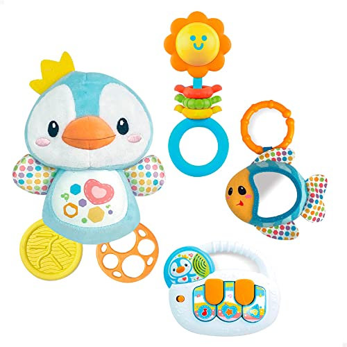 Winfun 46886 - Neugeborenes Baby Spielzeug Set mit Licht und Sound/inkl. Rassel, Beißring, Spiegel und Musik-Tastatur/Geschenk für Babys, Babyspielzeug