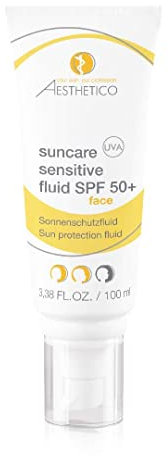AESTHETICO suncare sensitive fluid SPF 50+ - Sonnencreme f?r das Gesicht mit sehr hohem UV-Schutz, f?r alle Hautbilder, zieht schnell ein, ohne R?ckst?nde, parf?mfrei (2 x 100 ml)