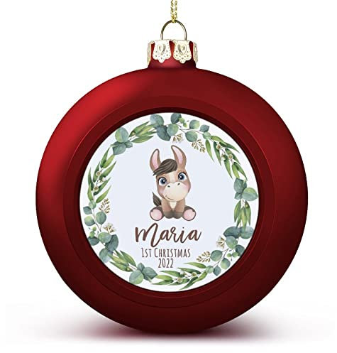 Benutzerdefinierter Name Baby 1. Weihnachten 2022 Weihnachtskugeln Ornamente Weihnachtskranz Niedlicher Esel hängende Kugel Dekorativ für Weihnachtsbäume, Urlaubsparty, Neujahrsgeschenk