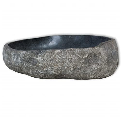 Oval Waschbecken aus Flussstein Anthrazit 46-52 cm, Einbauwaschbecken ohne Hahnloch ohne Überlauf, Waschschale Handwaschbecken für das Badezimmer