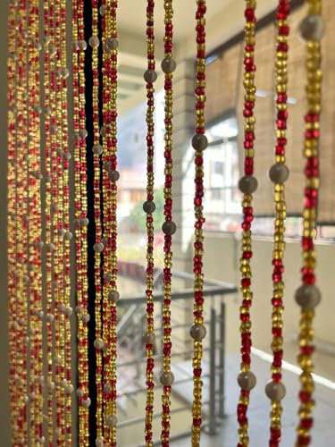 Mango Gifts Bohemian Hippy Beaded Curtain for Doorways Multicolor Glass Beads Strings 76 inch Length (25) (Yellow Red)