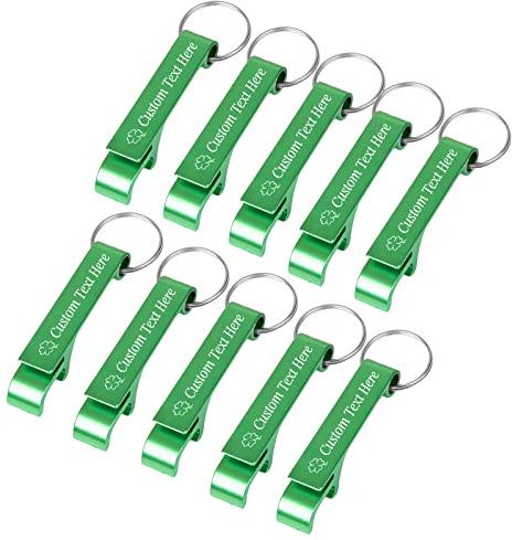 10 Pezzi Personalizzato Apribottiglie Portachiavi Bulk Apri Bottiglia di Birra Personalizzato con Logo Testo Inciso Apribottiglie di Nozze Favori-Verde
