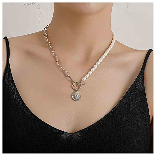 Inilbran Boho Perle Muschel Anhänger Halskette Jakobsmuschel Kreis Choker Halskette Gold Büroklammer Kette Halskette Barock Perlenkette Schmuck Für Frauen Und Mädchen