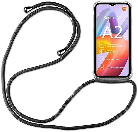 Hülle Kompatibel mit Xiaomi Redmi A2 | Handykette Smartphone Halskette Hülle mit Band | Handyhülle mit Kordel zum Umhängen Kompatibel für Redmi A2 | Schwarz
