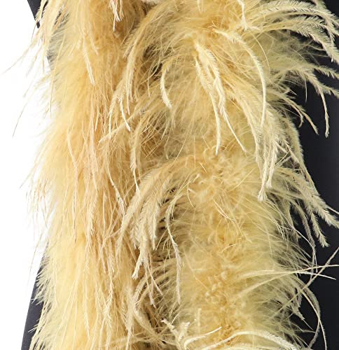 SYSUII Flauschige Marabu-Boa zum Basteln, 200 cm Natürliche Straußenfeder Schal Federboa DIY Verkleidung Zubehör Halloween Hochzeit, Party Dekorationen 1920s Gatsby Karneval Kostümzubehör -Gold