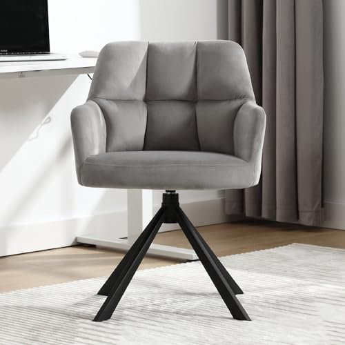 chairus Schreibtischstuhl Samt Bürostuhl 360° Drehstuhl Sessel mit Metallbeinen Arbeitsstuhl Polsterstuhl Wannenstuhl für Wohnzimmer Schlafzimmer (Grau(Metallbeine))
