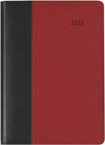 Zettler - Buchkalender Premium 2025 schwarz/rot, 15x21cm, Taschenkalender im Tucson Einband mit 416 Seiten, 1 Tag auf 1 Seite, Adressteil, Monatsübersicht, Mondphasen und internationales Kalendarium