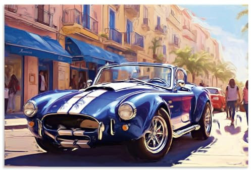 ARTland Wanddeko Wandbild Alu Verbundplatte für Innen & Outdoor Bild 120x80 cm Auto Sportwagen Cabrio Shelby AC Cobra Blau Frankreich U5CU