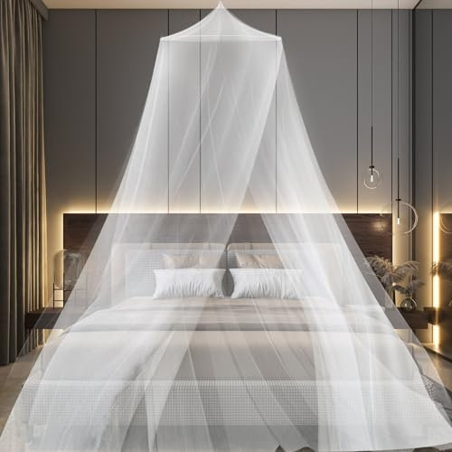 Moustiquaire de lit, Grand Moustiquaire Lit Double et Simple, Universelle Moustiquaire de Lit pour Bebe Enfant Adulte, Moustiquaire pour Lit, Ciel de Lit pour Maison et Voyage(Blanc)