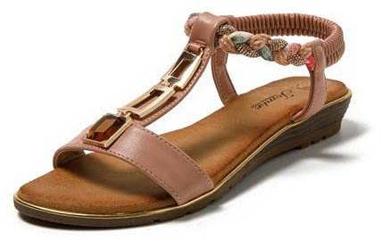 JOMIX Sandali Donna Estive Eleganti Sandali Donna Tacco Bassi Comodi Morbidi con Strass SD9433 Rosa 38