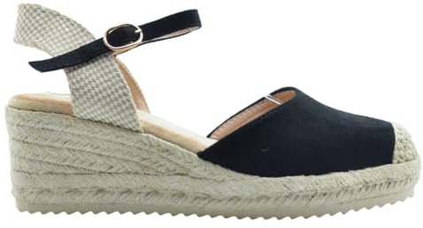 Benavente – Cuñas Mujer Esparto Abril Rojo | Alpargatas Cuña Mujer Media 4 Cuerdas Con Hebilla Al Tobillo | Plantilla Memory Foam Y Gel | Punta Cerrada Y Talón Destalonado
