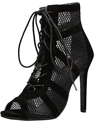 Heels Dance Class Bootie Sandalen, Pumps Sexy Schwarz Mesh Stiletto High Heels Schnüren Sandalen Mit Fischmaul Tanzschuhe Mode Sandaletten Pole Dance Schuhe Stiefeletten 3