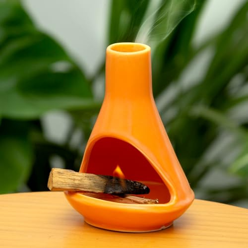 MOUGIGI Soporte de cerámica hecho a mano para chimenea Palo Santo – Moderno quemador de incienso medieval y portavelas – Decoración Zen para el hogar
