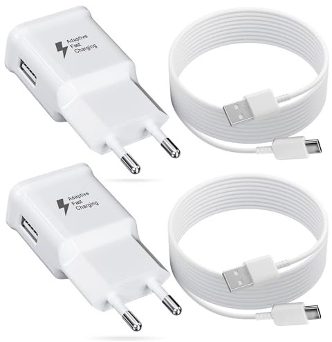 Caricabatterie per Samsung, 2 Pack Caricatore USB Ricarica Rapida e Cavo Tipo C Originale 2M per Samsung Galaxy A15 A14 A13 A05s A55 A35 A34 A33 A25 A23 S10 S9 S8 S20 M34, Carica Batterie Cellulare