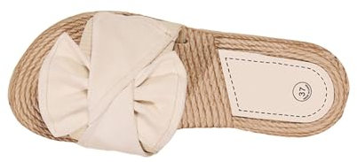 Claquettes Plates avec Nœud Femme été Chaussons Semelles Tissées Plage Nu Pieds Femmes Pantoufles Salle de Bain, Piscine Sandales Claquette Léger Confort Anti-dérapant Pantoufle Douche Voyages
