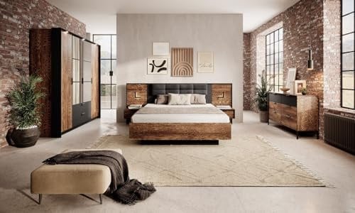 Schlafzimmer Komplett-Set Nova Schlafzimmerprogramm, Schlafzimmermöbe,bestehend aus Bett mit Liegefläche 160x200 cm,Nachttische,Schrank,Kommode 13 (Schrank,Kommode,Nachttische,Bett(Metalllattenrost))