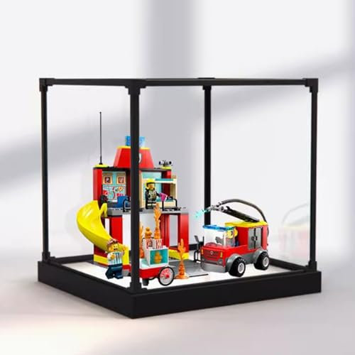 Acryl Display Clear Collector's Box, Kompatibel mit Lego 60375 Feuerwehrstationen und Feuerwehrautos Bausteinmodell Staub Aufbewahrungsbox Display Box (nur Box) (Stil 2)
