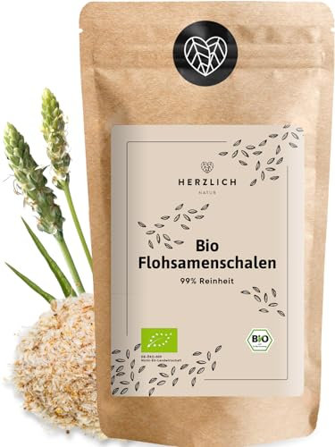 Bio Flohsamenschalen 250g | 99% Reinheit - Indische Flohsamenschalen - Ballaststoffreich, Laborgeprüft - Perfekt für Verdauung, Müsli, Joghurt, Backen | Zertifizierte Bio-Qualität | Herzlich Natur