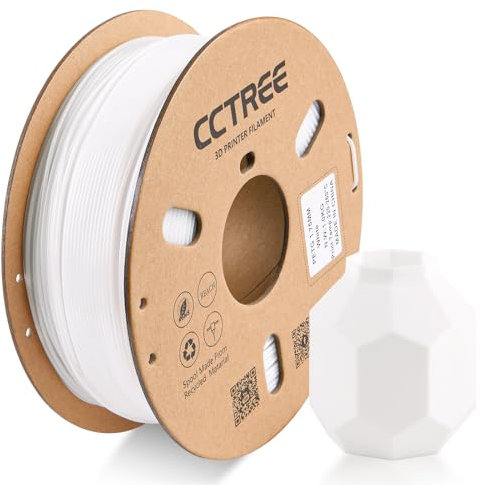 CCTREE PETG 3D Drucker Filament 1,75 mm, Ausgezeichnete Zähigkeit, Maßgenauigkeit +/- 0.03mm, 1kg Spule (2.2lbs), für most FDM 3D Drucker, Weiß