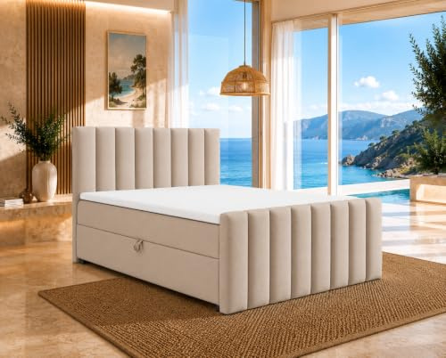 Best For Home Trinity K10 Lux Boxspringbett 180x200 mit Bettkasten Topper | Luxuriöses Boxspringbett mit 7-Zonen-Bonell-Federkernmatratze, PUR-Schaum-Topper und zwei geräumigen Bettkästen.