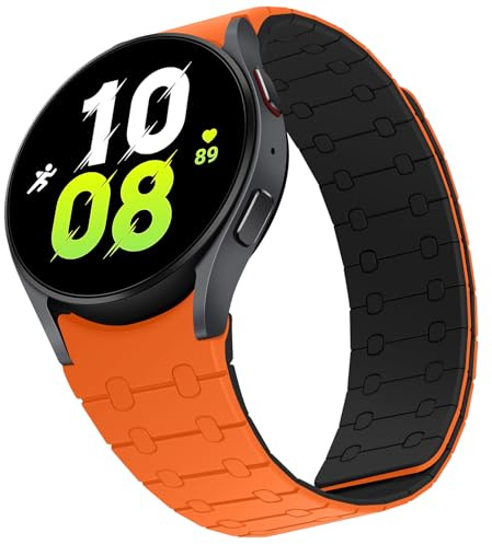 ZZDZZ 20mm Silikon Magnetische Armband für Damen Herren, Orange/Schwarz | ZZDZZ No Gap Sport Ersatzarmband Armband Kompatibel mit Samsung Galaxy Watch 7/6/5/4/FE/5Pro 40/42/43/44/45/46/47mm