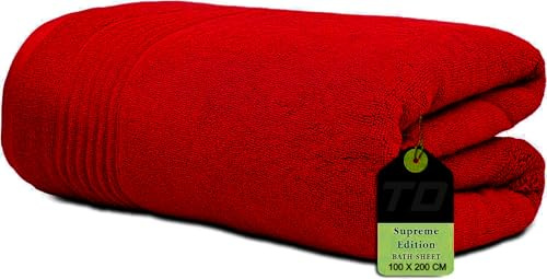 Textile Do Luxury Super Jumbo Bath Sheet (100 x 200 cm-700 GSM) 100% Egyptian Cotton Extra Lage Bath Sheet Towels (Cotton, Red)