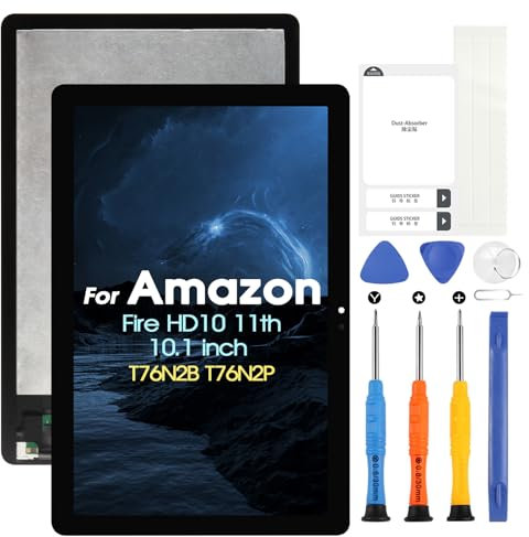 für Amazon Fire HD 10 11th Gen T76N2B LCD-Bildschirm, Ersatzbildschirm für Amazon Fire HD10 Plus 2021 11. Gen T76N2P LCD Display Digitazer Assembly mit Reparaturset, Schwarz