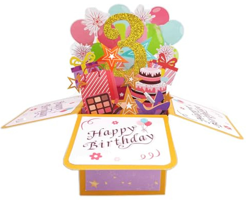 Happy 3rd Birthday 3. Geburtstag Pop Up Karte für Mädchen, 3 Jahre alte Geburtstags Geschenk Idee für Tochter Nichte, lustige 3. Geburtstag 3D Grußkarte für sie
