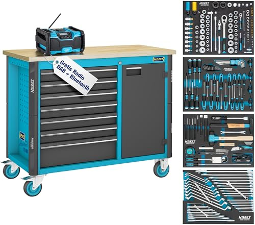 HAZET Werkbank, fahrbar Assistent 179NW, Sortiment 179NW-7/210, 210-teilig | Länge 1150 mm, Breite 600 mm, Höhe 964 mm, 120000 g, 210-teilig , 7 Schubladen gesamt, Größerer Stauraum als Vorgängermodell