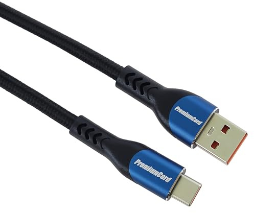 PremiumCord USB-C Verbindungskabel, Ladenkabel bis zu 5A, Leistung 100W, PD 3.0 / QC 4.0, Datenkabel High-Speed bis zu 480 Mbit/s, USB Typ-A Stecker auf Typ-C Stecker, Farbe Schwarz/Blau, Länge 2m