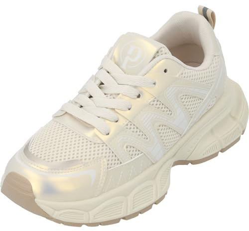 Palado Damen Sneaker Borgan - Bequeme Turnschuhe - Laufschuhe - Trainingsschuhe - vielseitiger sportlicher Look Gold/Weiß UK7 - EU40