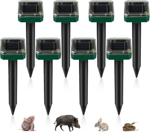 8Packs Répulsif Taupe Solaire, Anti Taupe Solaire, Professional Répulsif Taupe Solaire, Répulsifs Anti Taupes, Repulsif Taupe Exterieur IP65 Étanche, Anti Taupe Ultrason Solaire pour Serpent Campagnol