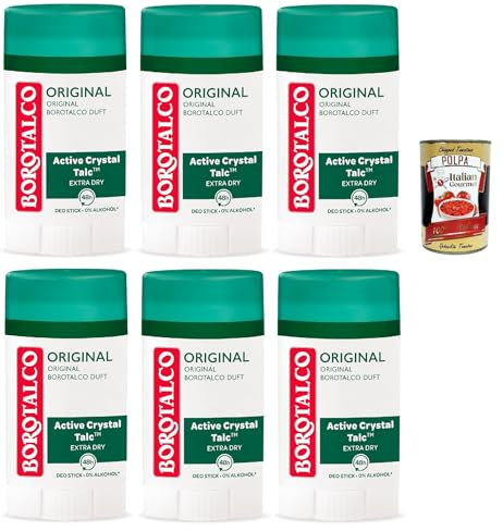 Borotalco Deo Original - Deo Stick - 48 Stunden Wirksamkeit - Formel mit Active Crystal Talc für dreifachen Schutz gegen Schweiß - 0% Alkohol Deodorant, 6x 40ml + Italian Gourmet polpa 400g