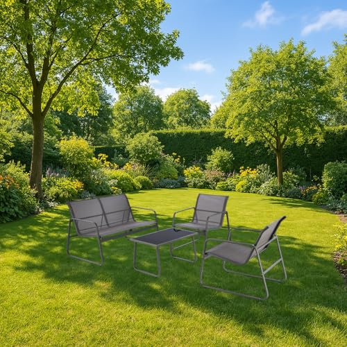 Design HGA-333 Gartenmöbel Set Anthrazit 4-teilig mit 2er Sofa, 2 Stühlen und Couchtisch Gartengarnitur Outdoor Terrasse Balkonmöbel Sitzgruppe Garten Möbel Stuhl Tisch Lounge