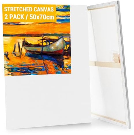 Koncci Toile Peinture, (Lot de 2) Toile a Peindre Encadrées 50x70cm, Coton, Sans Acide, Tableau Peinture Toiles Canvas Adaptées pour Peintures Acryliques, Huile, Gouache