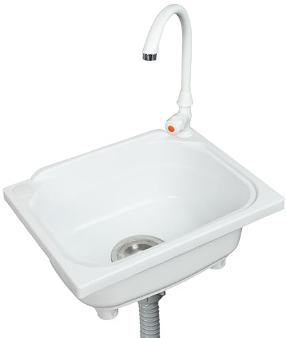 Kitchen Single Bowl Utility Sink, Kitchen Wall-Mounted Sink Plastic 15.1 x 11.2 Inch with 1.26 inch Faucet Hole,for Home rv,Restaurant, Dorm,Garage,Bathroom,Laundry(White)