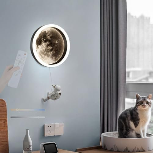 TZSMUM LED Wandleuchte Dimmbar 2700K-6500K Wandlampe Mond mit Fernbedienung Wandbeleuchtung Astronaut Design Wandleuchten Indoor Dekorative für Schlafzimmer Wohnzimmer Kinderzimmer (A)