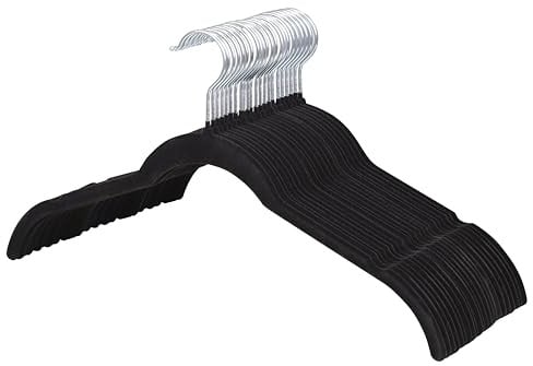 ManGotree 42 cm Hemd-Samtbügel mit 360° drehbarem Haken 22 Stück Schwarz | Rutschfeste Mantel-Kleiderbügel, platzsparende Anzug-Kleiderbügel für Erwachsene für Tank-Top, Hemden, Kleid, leichte Jacke