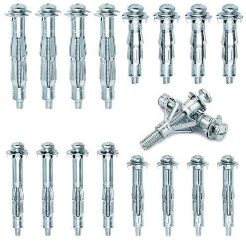 40 Pcs Hollow Wall Fixings Anchors, 4 Size Heavy Duty Plasterboard Cavity Wall Fixings M4 M5, Zinc Plated Wall Metal Expansion Bolt for Hollow Brick, Drywall, Fitting Curtains and Lamps