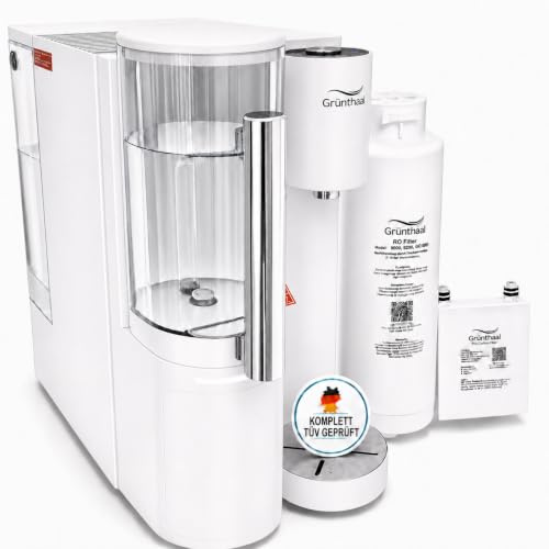 Umkehrosmoseanlage Auftisch filtert 10-fach und mineralisiert Trinkwasser | Osmose Wasserfilter · ohne Installation · UV-Hygiene · Heißwasserspender · Wasserfilter Küche · AquaLiva · Grünthaal · mobil