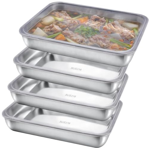 Penitue 4pcs Stainless Steel Food Storage Containers with Lids, Airtight Stackable Meal Prep Containers Deli Meat Keeper for Refrigerator Freezer for Picnic BBQ Party Travel & Office Lunch