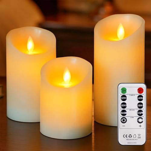 Mavandes Flammlose Säulen LED Kerzen mit Fernbedienung und Timerfunktion Echtes Elfenbein Wachs Bewegliche Dochte batteriebetrieben realistisch Pack von 3 flackernde (7,5cm x 10cm 12,5cm 15cm)